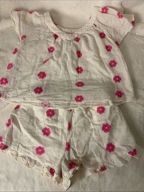 Zara Cream Top and Shorts Set with Pink Floral Motif